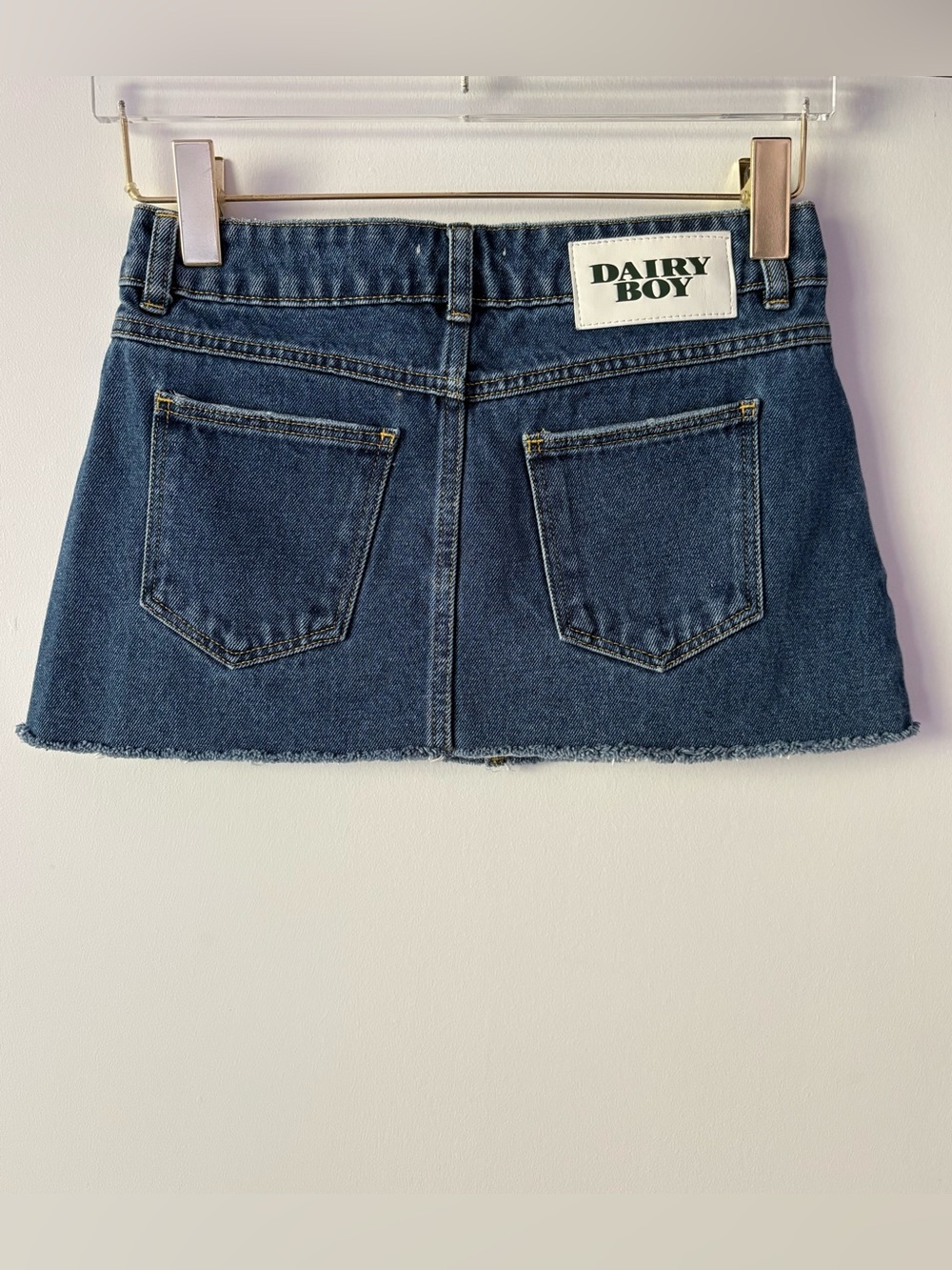 Dairy Boy Dark Wash Denim Raw Hem Micro Mini Skirt - Size 25